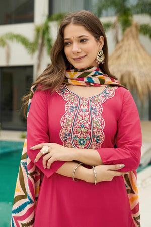 Pink Sequin with Embroidered Multi Color Kurti Pant Set