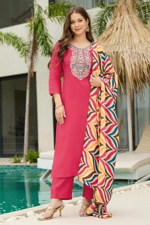 Pink Sequin with Embroidered Multi Color Kurti Pant Set
