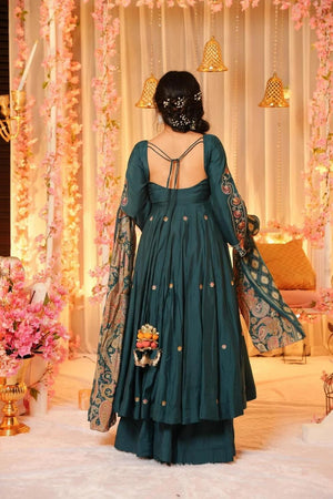 Green Floral Embroidered  Sharara Suits