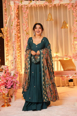 Green Floral Embroidered  Sharara Suits