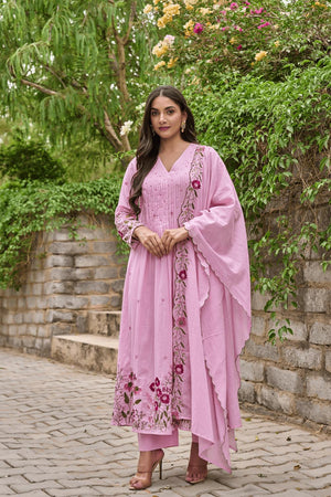Pink Floral Embroidered  Anarkali Suits