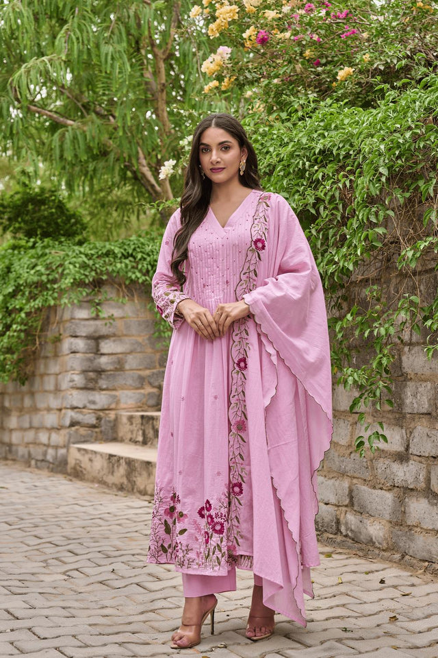 Pink Floral Embroidered  Anarkali Suits