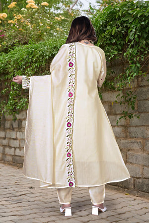 Cream Floral Embroidered  Anarkali Suits