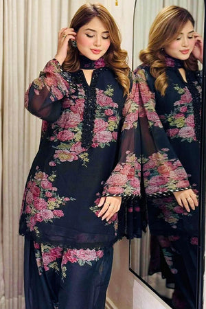 Blue Floral Printed  Kurti Pant Set