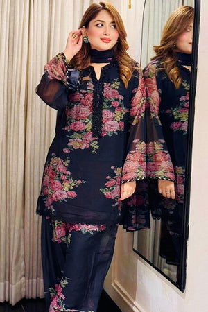 Blue Floral Printed  Kurti Pant Set