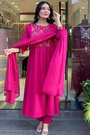 Pink Embroidered  Kurti Pant Set