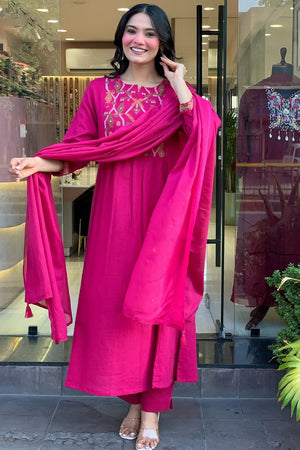 Pink Embroidered  Kurti Pant Set