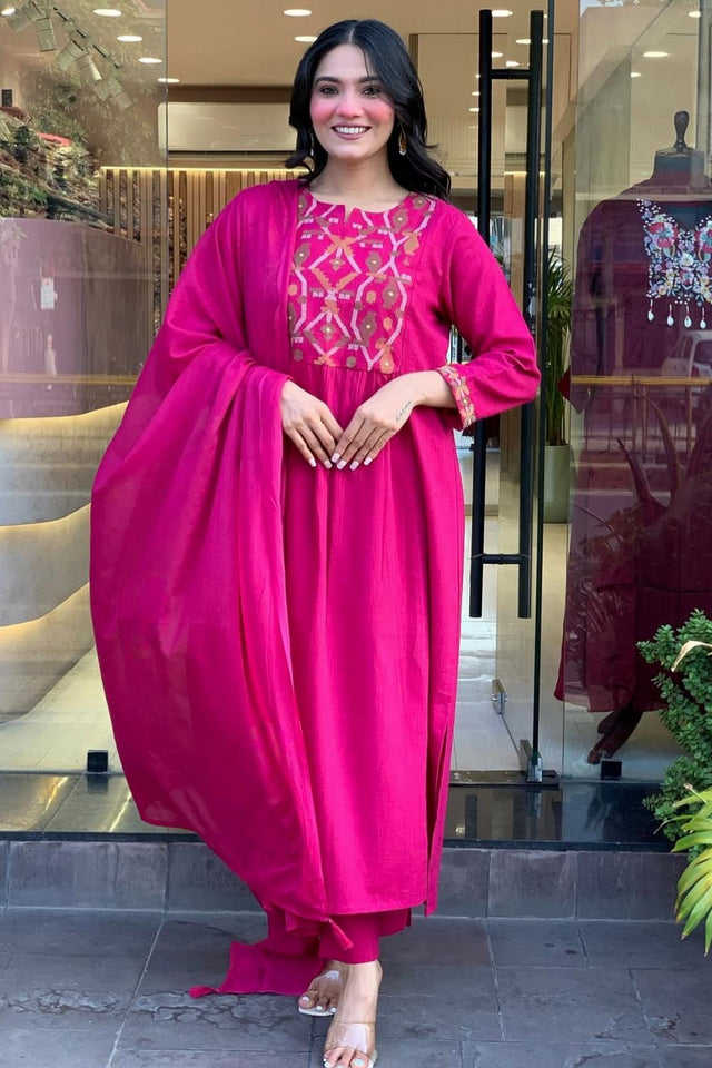 Pink Embroidered  Kurti Pant Set