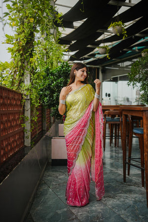 Mehendi Sequin Satin Saree