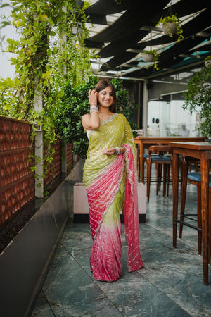 Mehendi Sequin Satin Saree