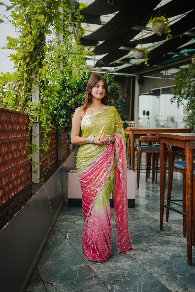 Mehendi Sequin Satin Saree