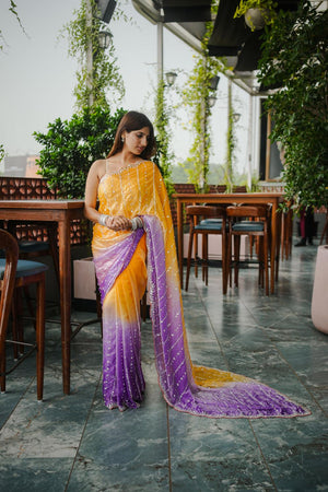 Yellow Sequin Satin Saree