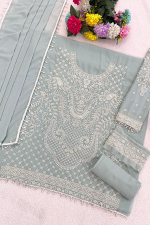 Sea Green Floral Embroidered  Kurti Pant Set