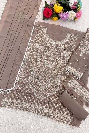 Grey Floral Embroidered  Kurti Pant Set