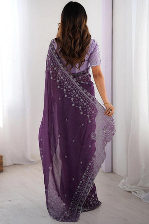 Lavender Embroidered Silk Saree