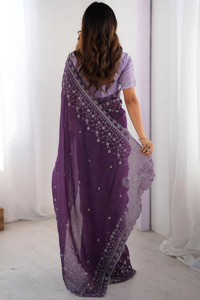 Lavender Embroidered Silk Saree