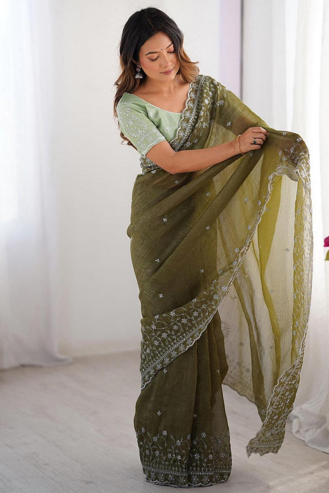 Mehendi Embroidered Silk Saree