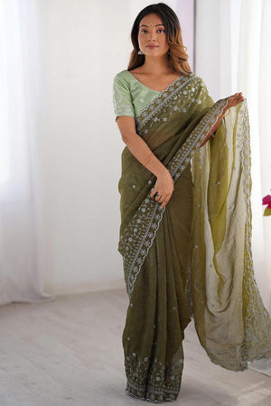 Mehendi Embroidered Silk Saree