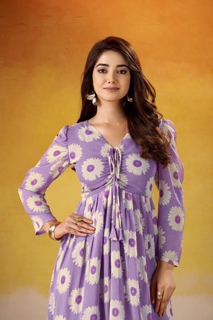 Lavender Floral Printed  Dresses