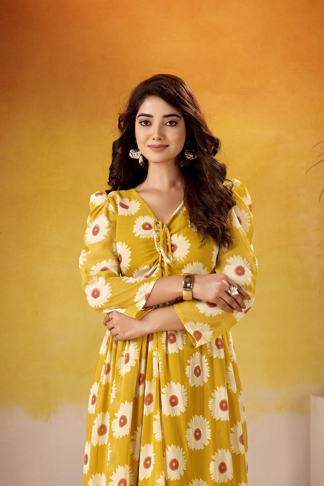 Mustard Floral Printed  Dresses