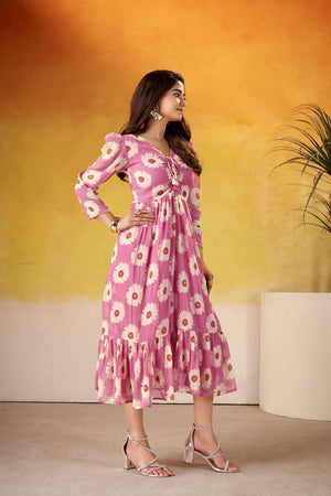 Pink Floral Printed  Dresses