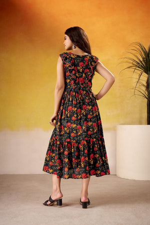 Black Floral Printed  Dresses