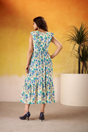 Turquoise Floral Printed  Dresses