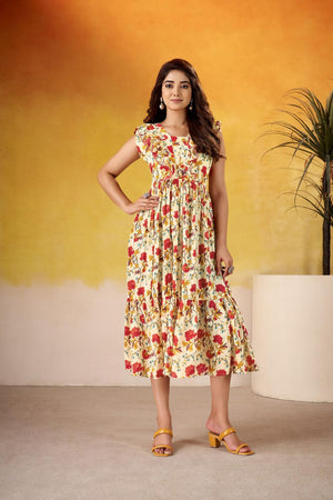 Red Floral Printed  Dresses