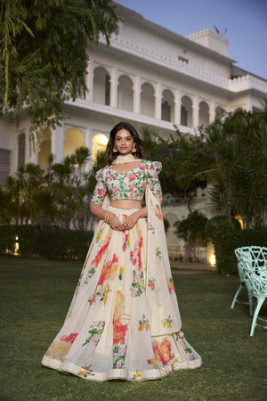 Cream Micro Cotton Georgette Lehenga