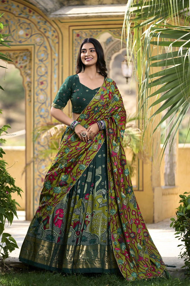 Green Micro Cotton Silk Lehenga