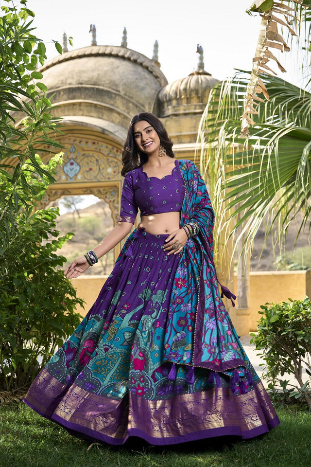 Purple Micro Cotton Silk Lehenga