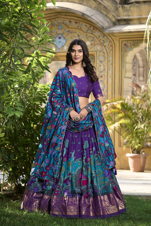 Purple Micro Cotton Silk Lehenga
