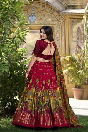Red Micro Cotton Silk Lehenga