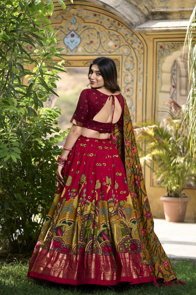 Red Micro Cotton Silk Lehenga