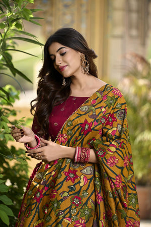 Red Micro Cotton Silk Lehenga