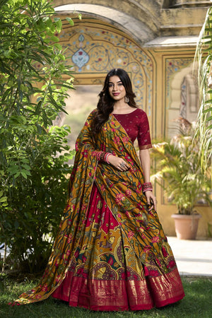 Red Micro Cotton Silk Lehenga