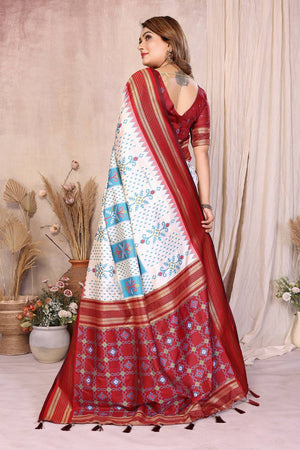 Off-White Woven Saree