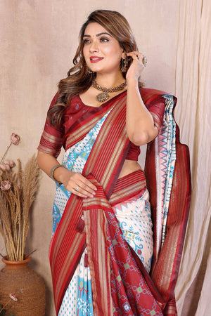 Off-White Woven Saree