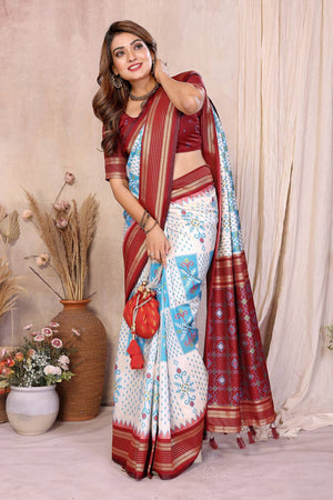Off-White Woven Saree