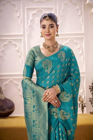 Turquoise Woven Saree