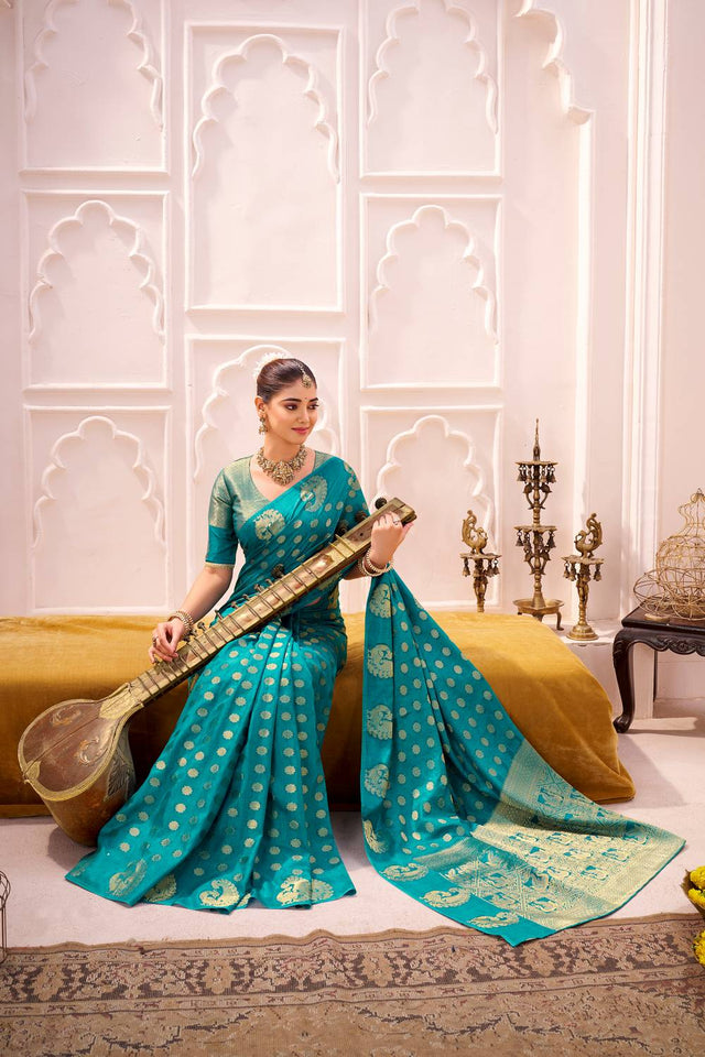 Turquoise Woven Saree