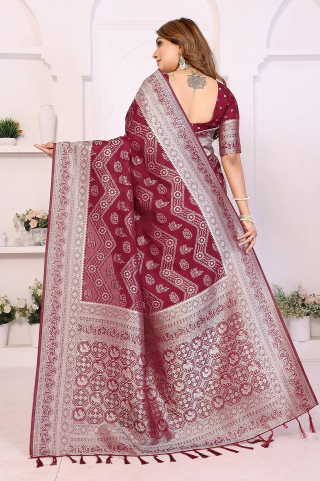 Maroon Woven Saree