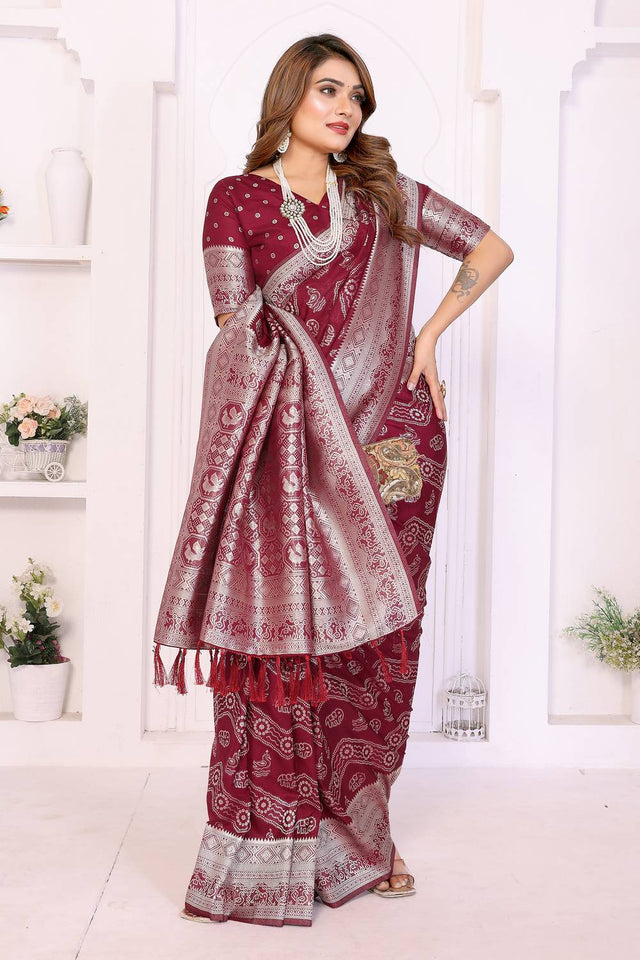 Maroon Woven Saree