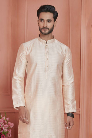 Peach Embroidered Jacquard Kurta Pyjama Set