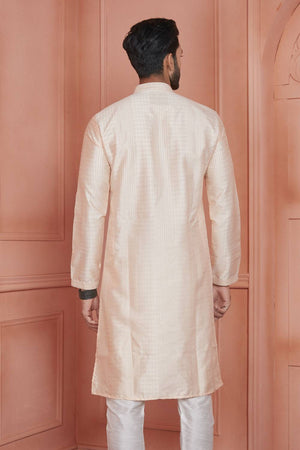 Peach Embroidered Jacquard Kurta Pyjama Set