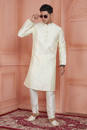 Yellow Embroidered Jacquard Kurta Pyjama Set