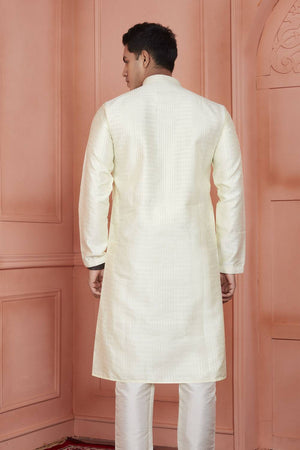 Yellow Embroidered Jacquard Kurta Pyjama Set
