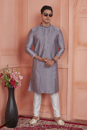 Mauve Embroidered Jacquard Kurta Pyjama Set