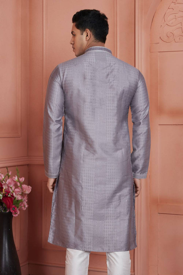 Mauve Embroidered Jacquard Kurta Pyjama Set