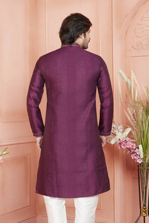 Magenta Embroidered Jacquard Kurta Pyjama Set
